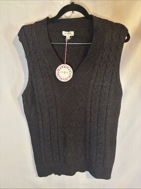 Umgee Cable V-Neck Sweater Vest Size Small